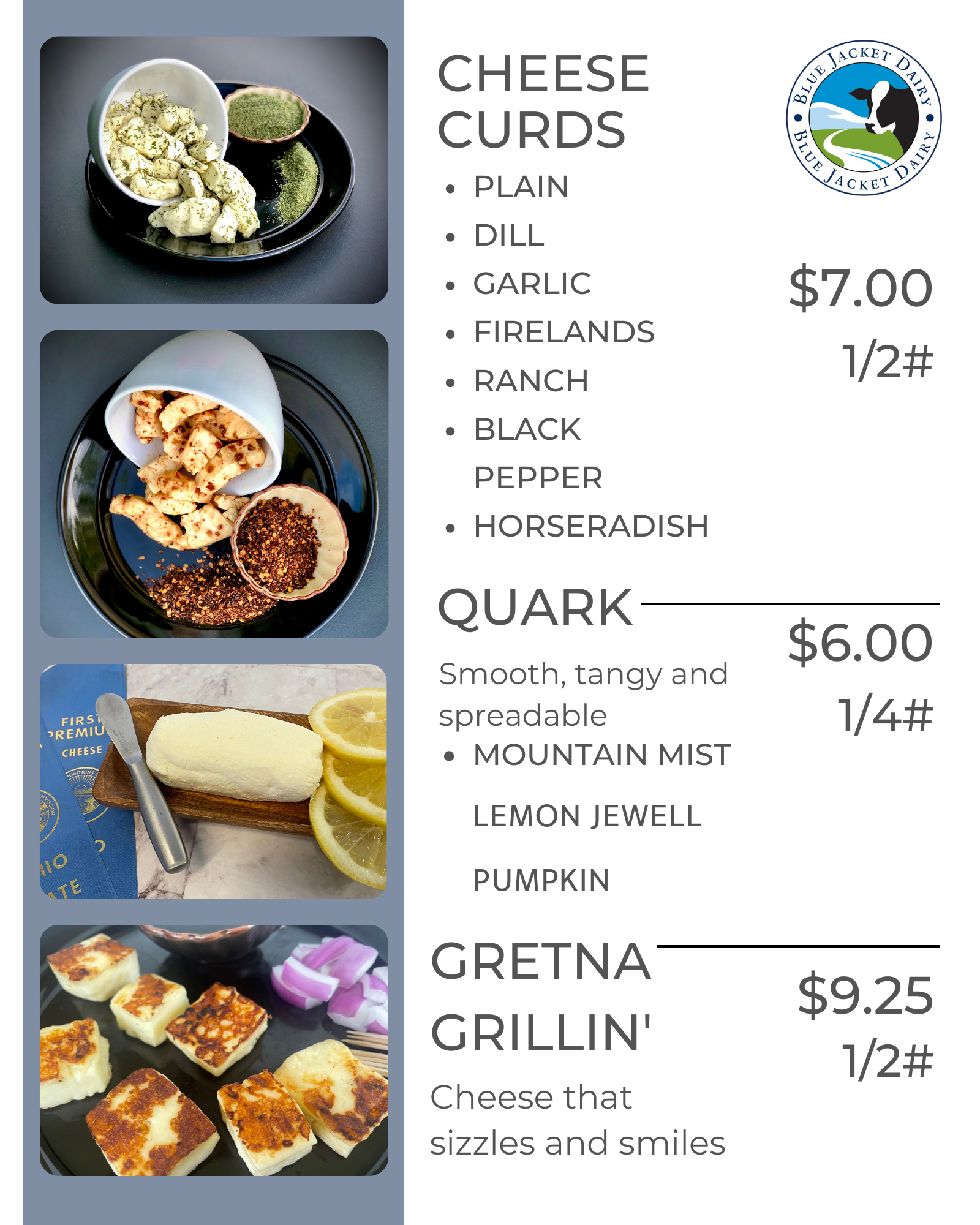 price sheets Blue Jacket Dairy